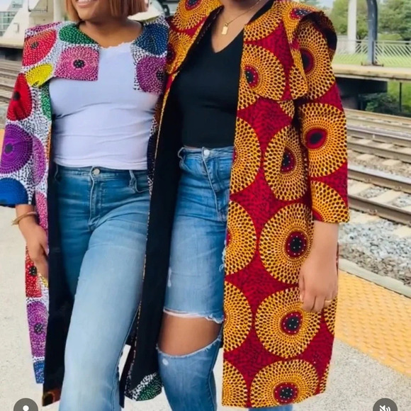 Kweenzyafrik  Vintage Luxury Ankara floral patterned studded cape open jacket S - Picture 15 of 16